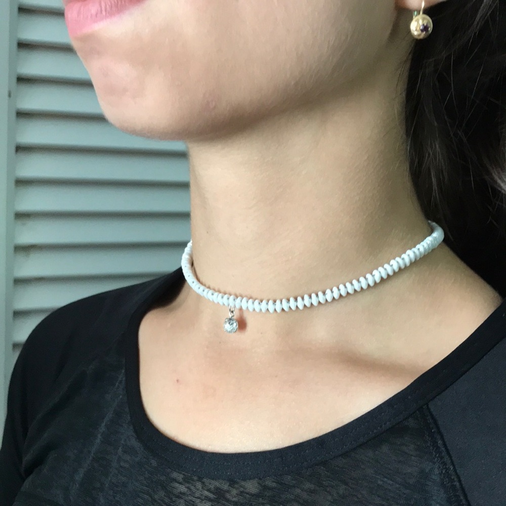 White beaded choker